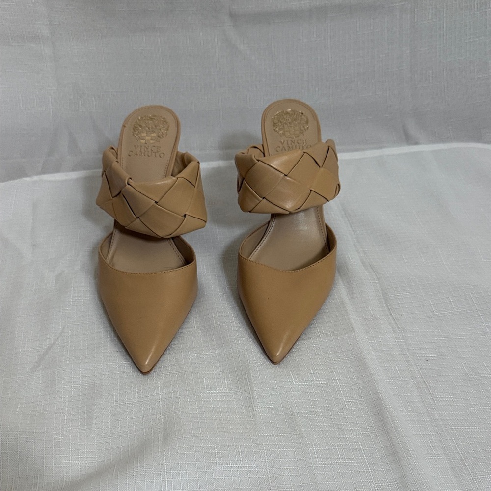 Vince Camuto Camel Braided Leather Mules